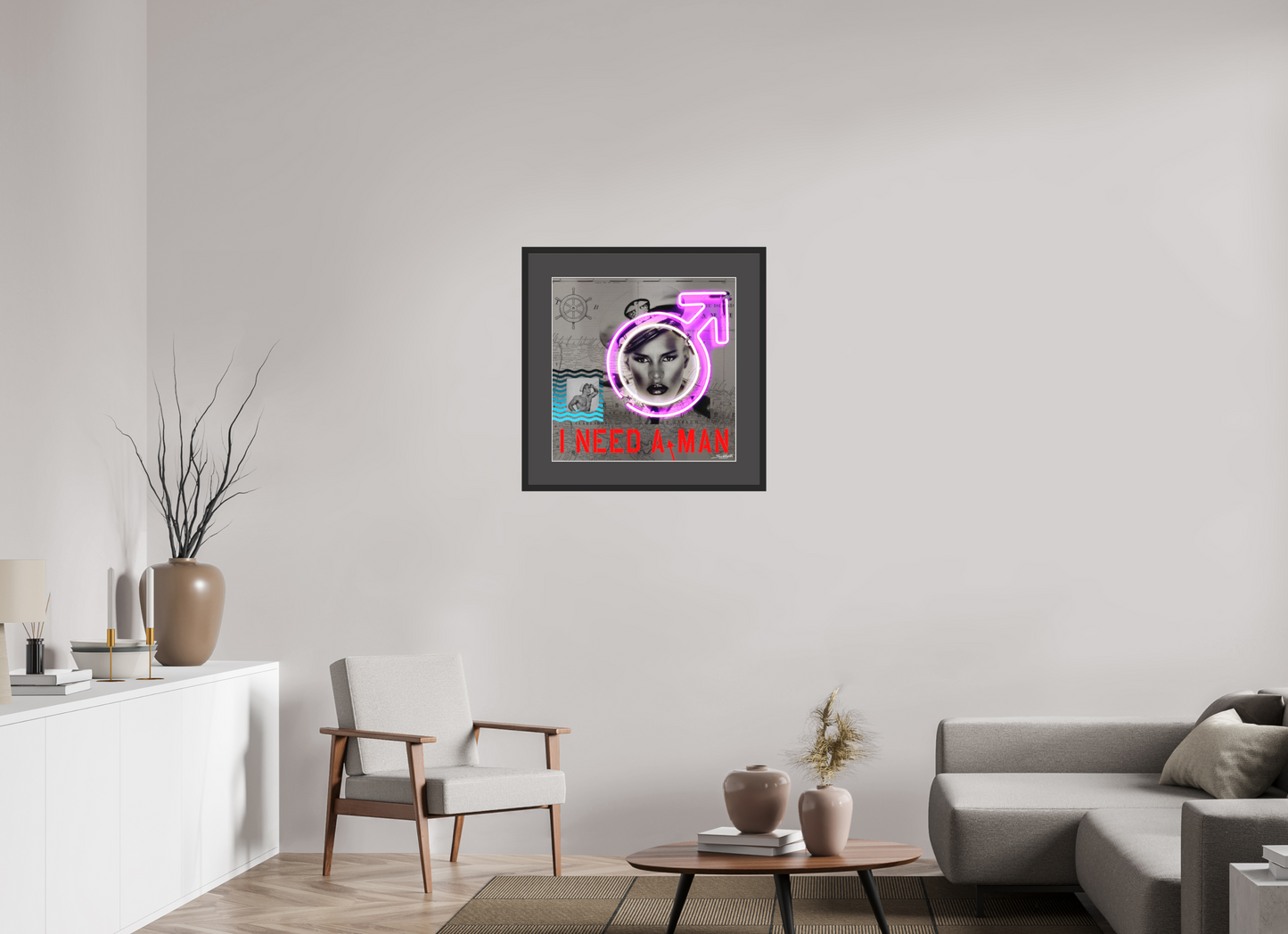 "I Need A Man" Grace Jones neon art print by artist Louis Sidoli. Available to purchase at Iconic Galleries. 