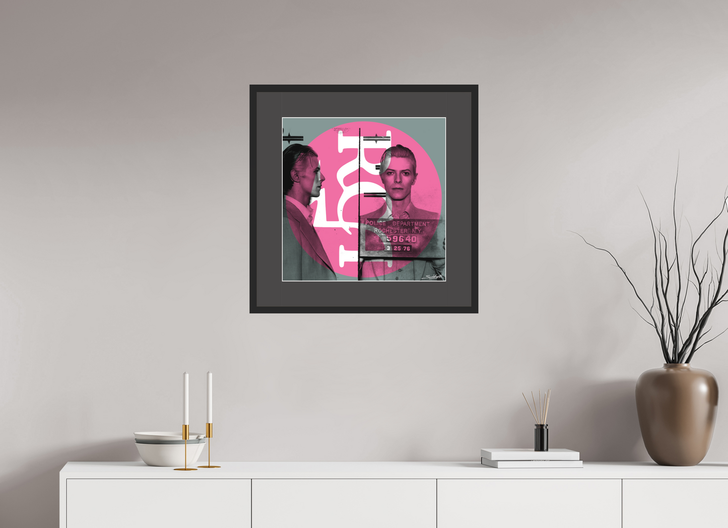 "RCA" David Bowie (Most Wanted)  mugshot art. print by artist Louis Sidoli. Available to purchase at Iconic Galleries. 