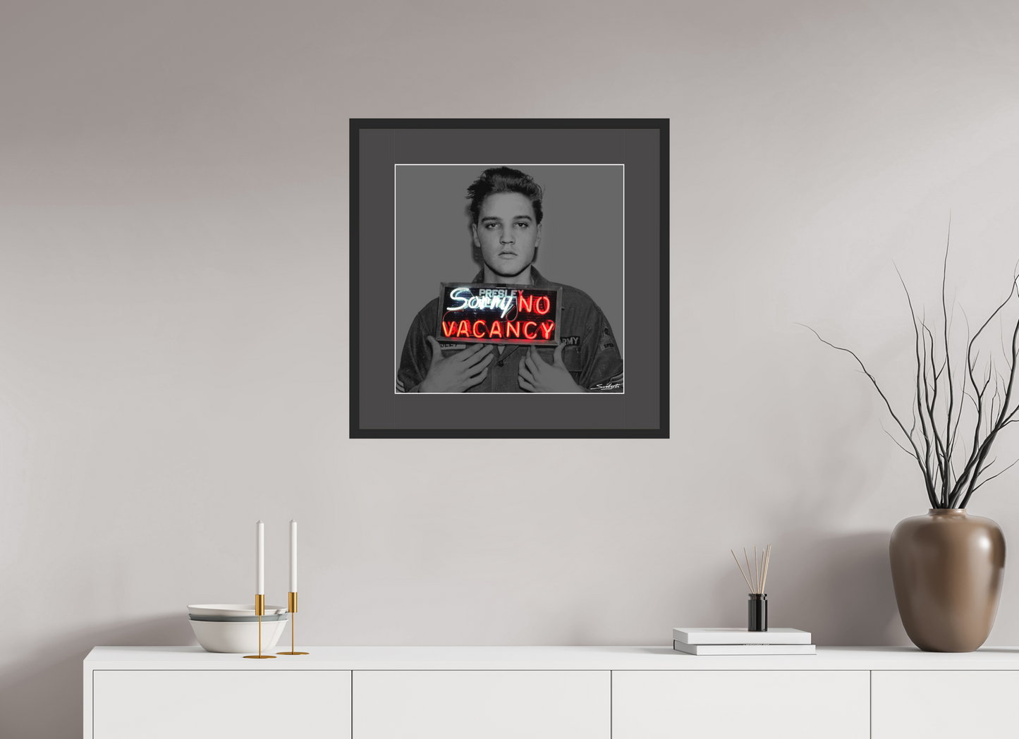 Elvis Presley  (Heartbreak Hotel ). Photographic print of original neon art by artist Louis Sidoli. Available to purchase at Iconic Galleries. 