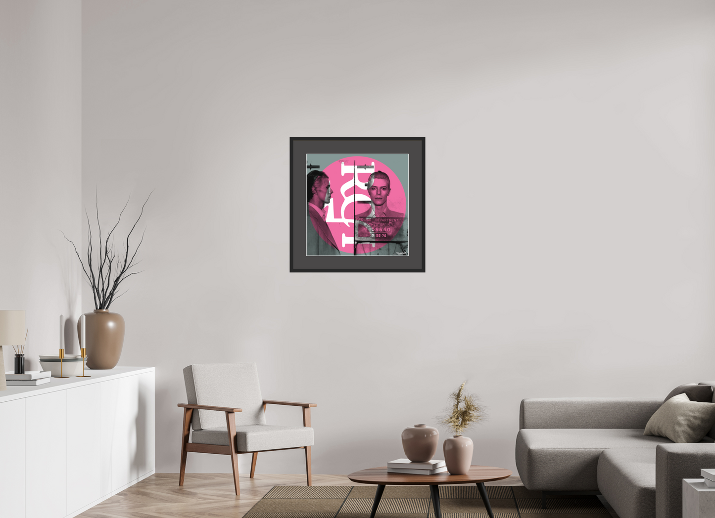 "RCA" David Bowie (Most Wanted)  mugshot art. print by artist Louis Sidoli. Available to purchase at Iconic Galleries. 
