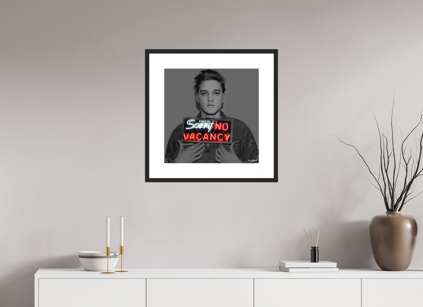 Elvis Presley  (Heartbreak Hotel ). Photographic print of original neon art by artist Louis Sidoli. Available to purchase at Iconic Galleries. 