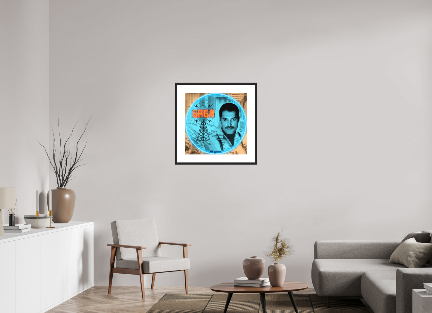 Radio Ga Ga Freddie Mercury ( Queen ). Photographic print of original neon art by artist Louis Sidoli. Available to purchase at Iconic Galleries. 