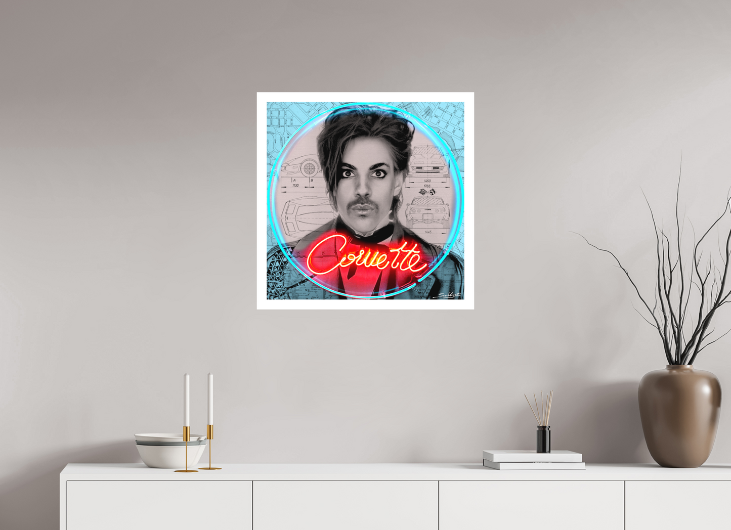 "Little Red Corvette" Prince print by artist Louis Sidoli. Available to purchase at Iconic Galleries 