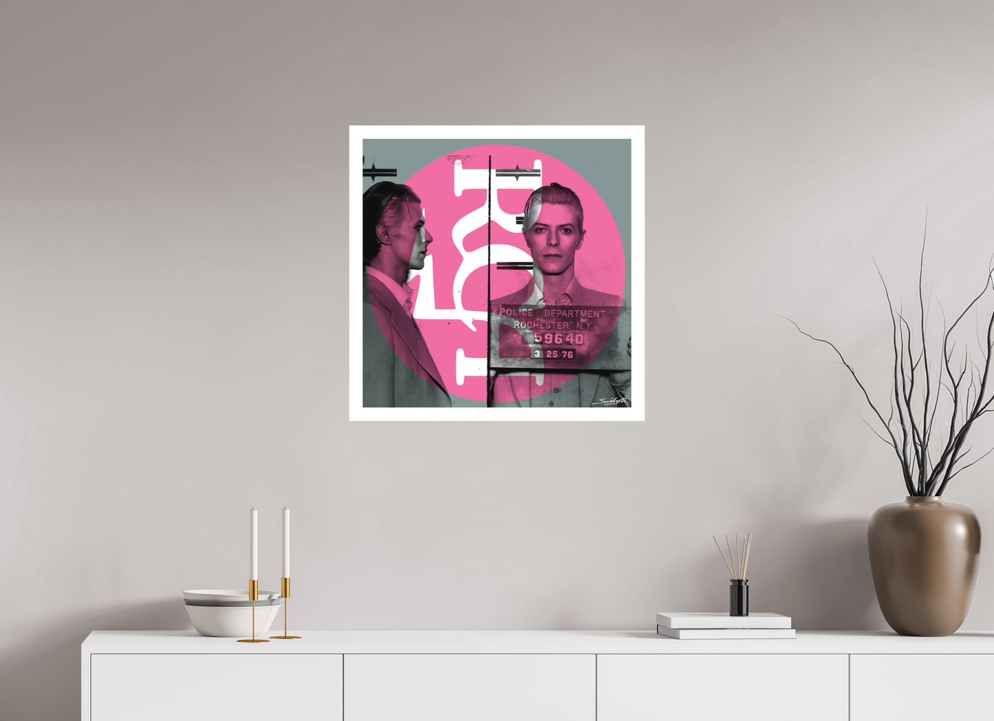 "RCA" David Bowie (Most Wanted)  mugshot art. print by artist Louis Sidoli. Available to purchase at Iconic Galleries. 