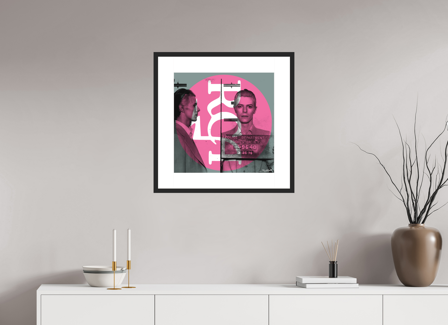 "RCA" David Bowie (Most Wanted)  mugshot art. print by artist Louis Sidoli. Available to purchase at Iconic Galleries. 