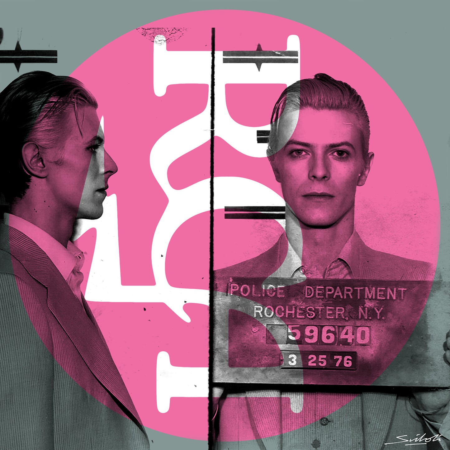 "RCA" David Bowie (Most Wanted)  mugshot art. print by artist Louis Sidoli. Available to purchase at Iconic Galleries. 