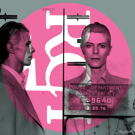 "RCA" David Bowie (Most Wanted)  mugshot art. print by artist Louis Sidoli. Available to purchase at Iconic Galleries. 