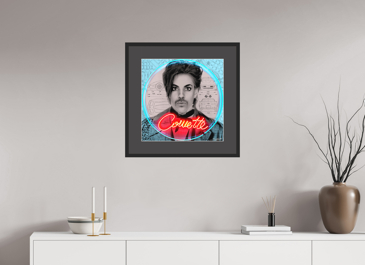 "Little Red Corvette" Prince print by artist Louis Sidoli. Available to purchase at Iconic Galleries 