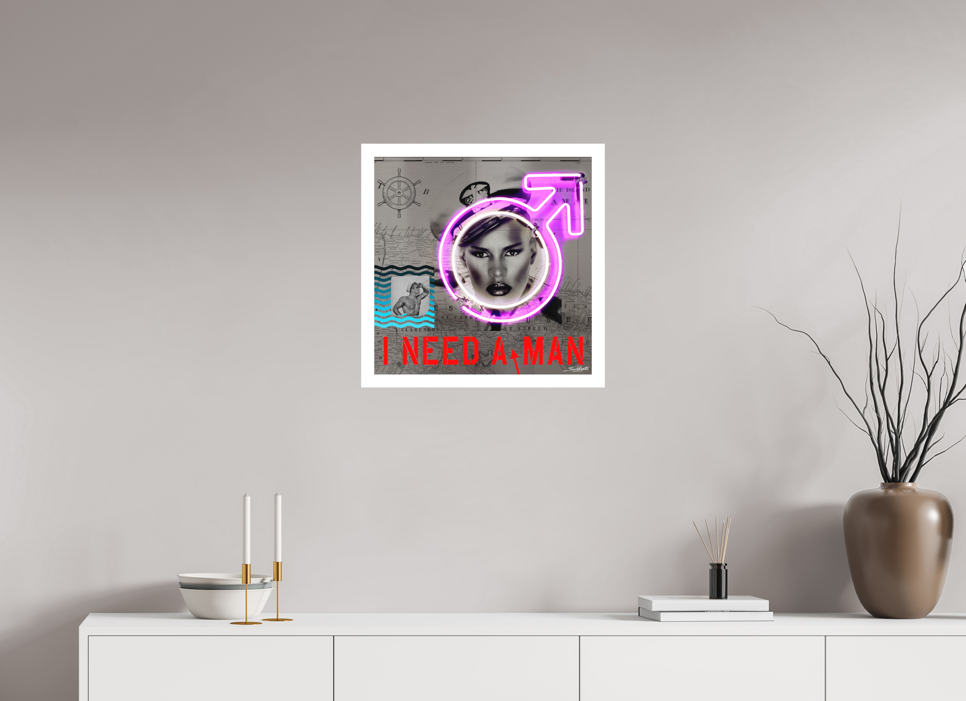 "I Need A Man" Grace Jones neon art print by artist Louis Sidoli. Available to purchase at Iconic Galleries. 