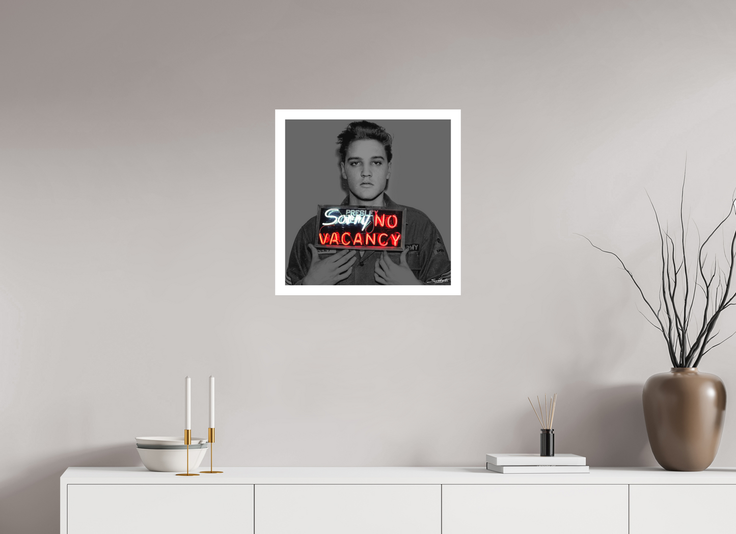 Elvis Presley  (Heartbreak Hotel ). Photographic print of original neon art by artist Louis Sidoli. Available to purchase at Iconic Galleries. 