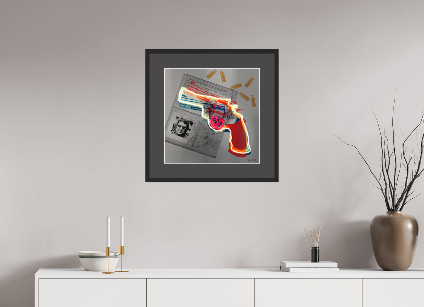 The Getaway ( Steve McQueen ). Photographic neon pop-art print by artist Louis Sidoli. Available to purchase at Iconic Galleries. 