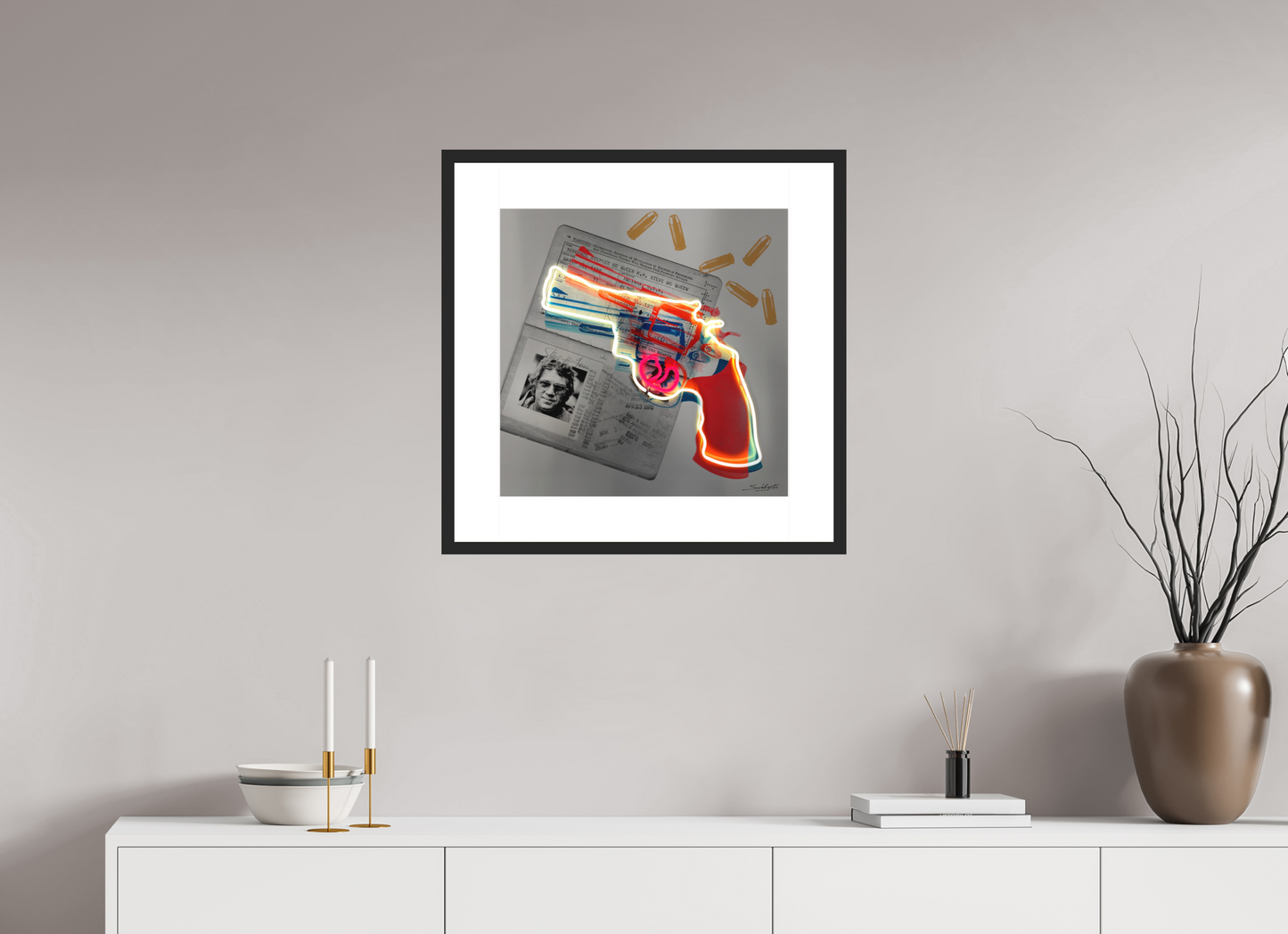 The Getaway ( Steve McQueen ). Photographic neon pop-art print by artist Louis Sidoli. Available to purchase at Iconic Galleries. 