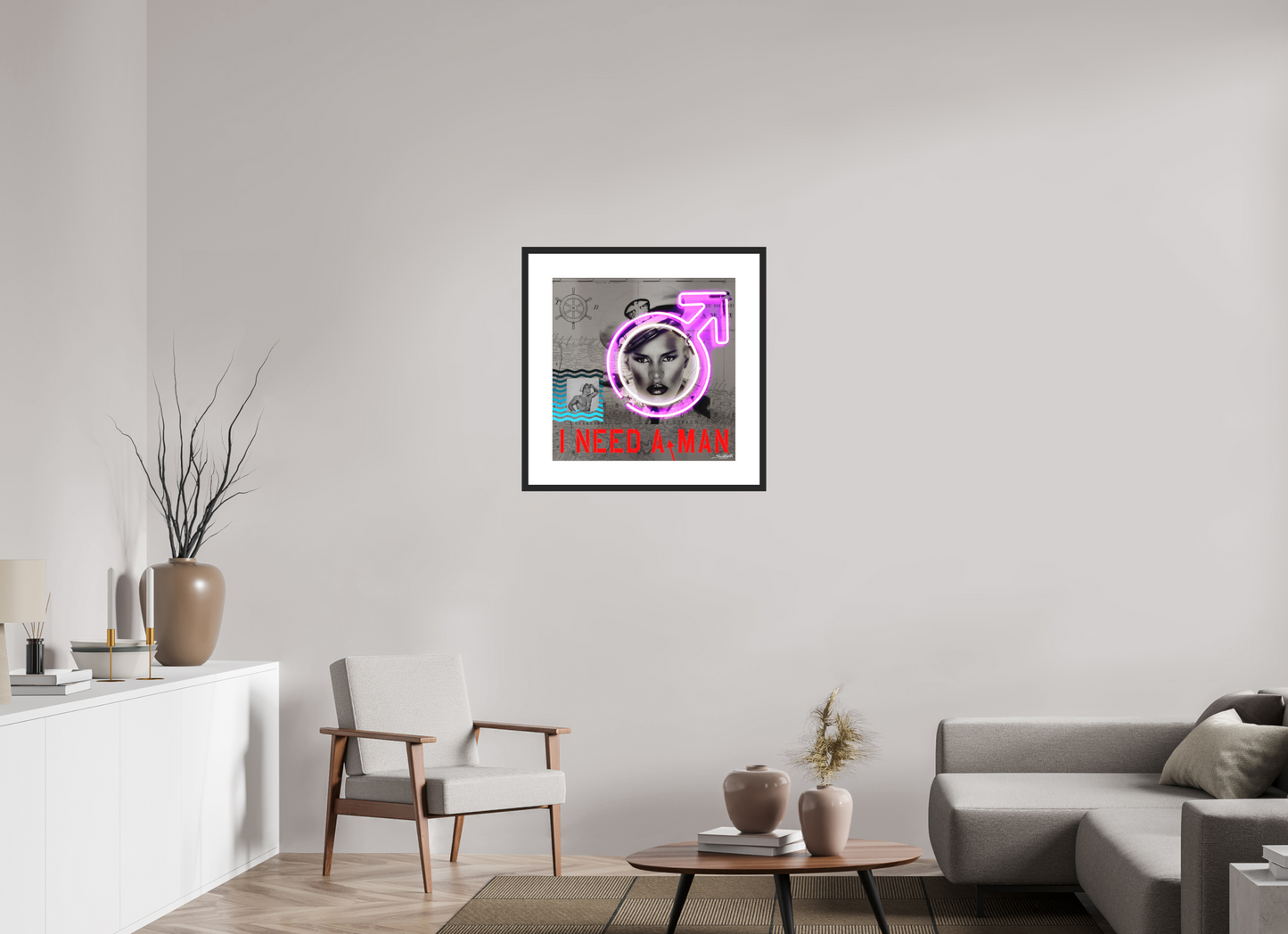 "I Need A Man" Grace Jones neon art print by artist Louis Sidoli. Available to purchase at Iconic Galleries. 