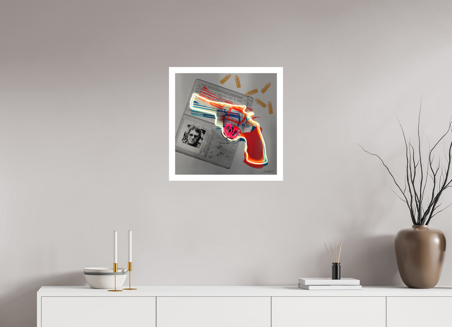 The Getaway ( Steve McQueen ). Photographic neon pop-art print by artist Louis Sidoli. Available to purchase at Iconic Galleries. 