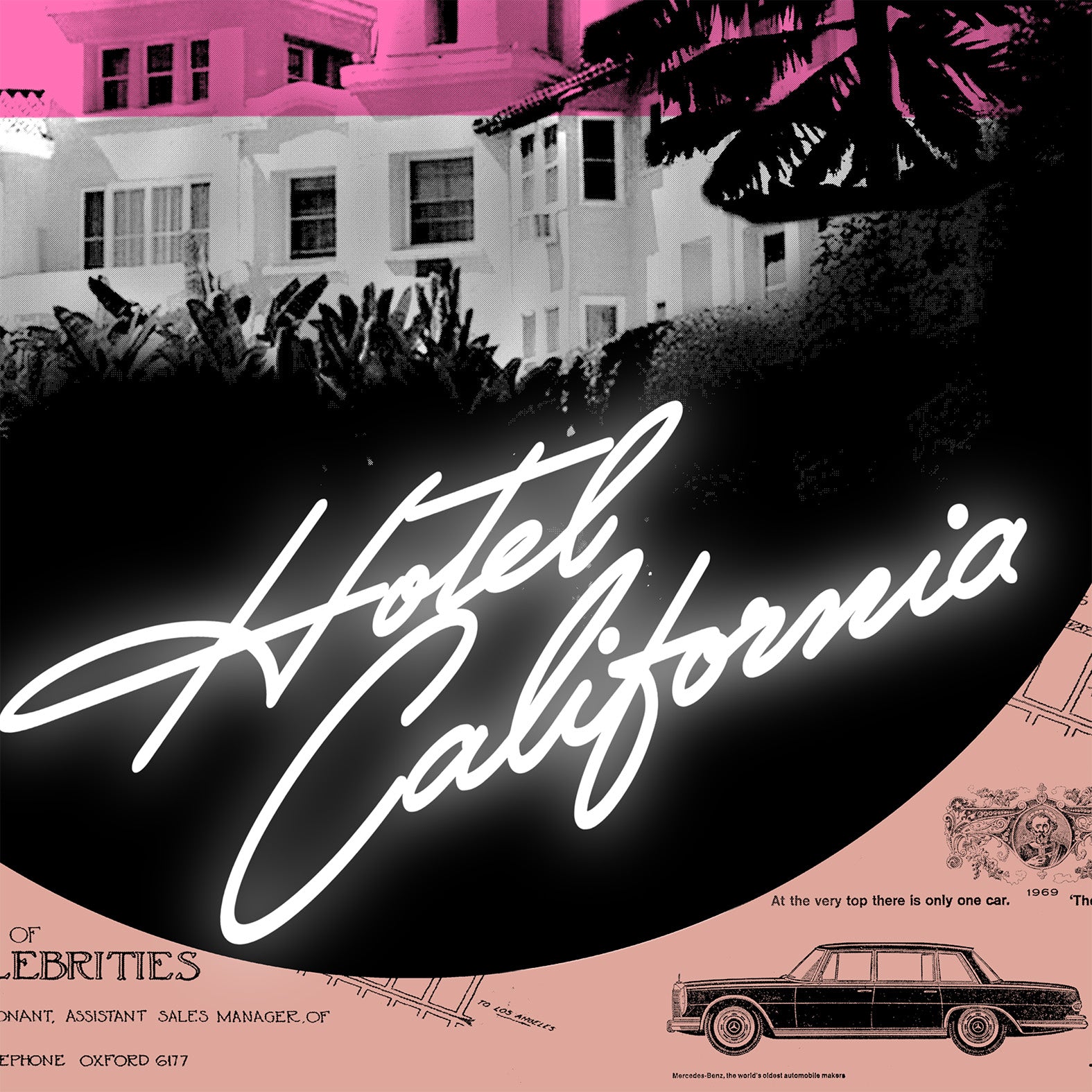 Hotel Caliifornia (The Eagles) Photographic pop-art print by artist Louis Sidoli. Available to purchase at Iconic Galleries. 