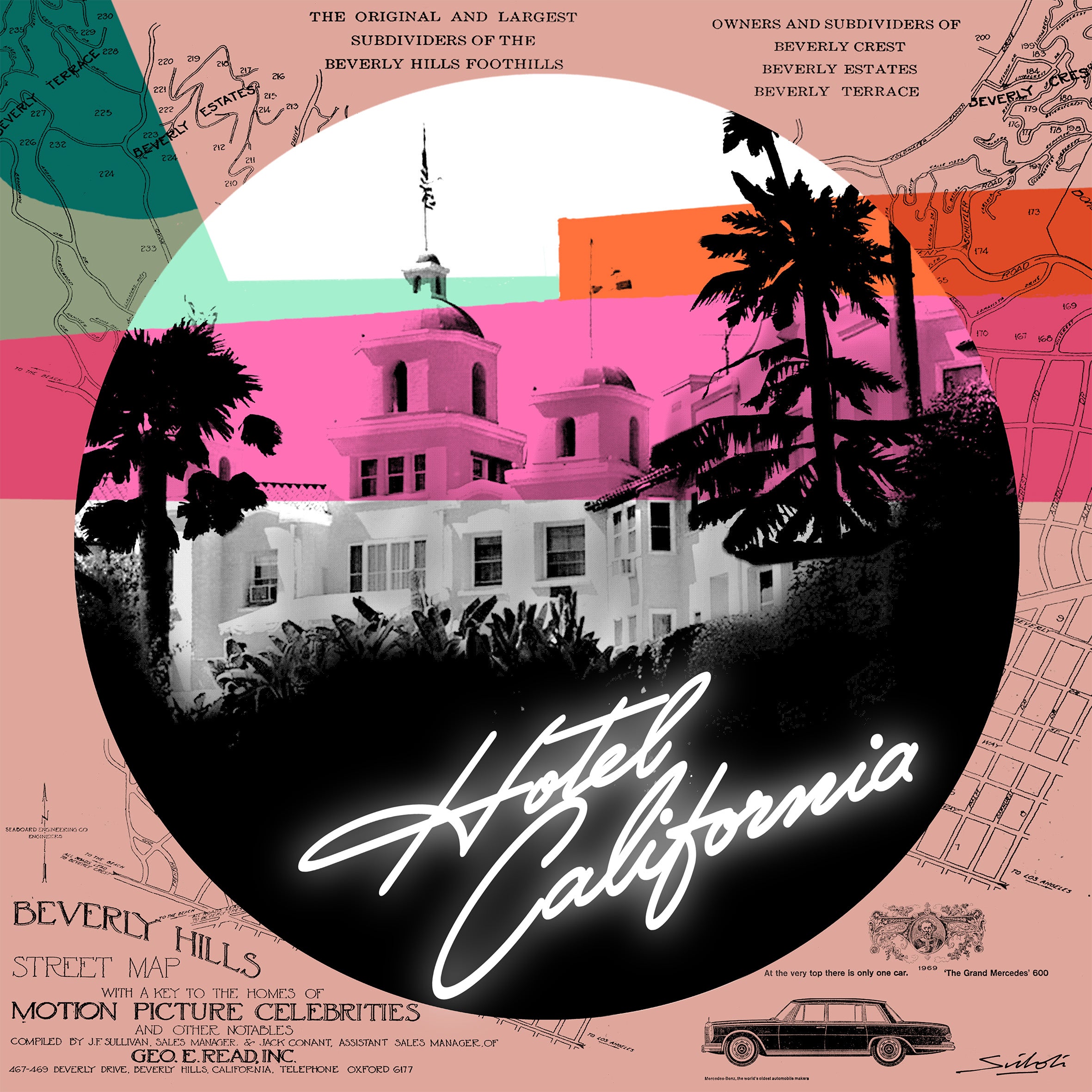 Hotel Caliifornia (The Eagles) Photographic pop-art print by artist Louis Sidoli. Available to purchase at Iconic Galleries. 