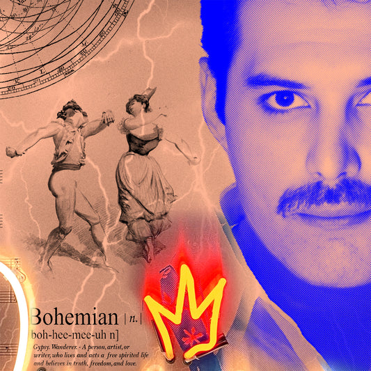 Bohemian Rhapsody  ( Freddie Mercury ). Photographic neon pop-art print by artist Louis Sidoli. Available to purchase at Iconic Galleries.
