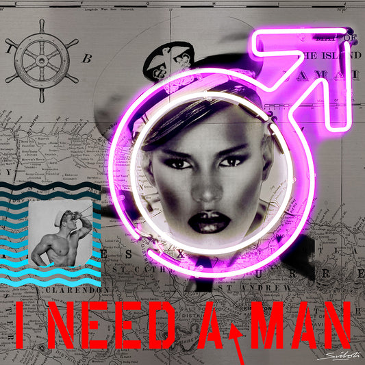 "I Need A Man" Grace Jones neon art print by artist Louis Sidoli. Available to purchase at Iconic Galleries. 