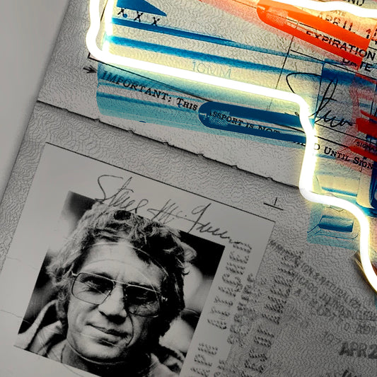 The Getaway ( Steve McQueen ). Photographic neon pop-art print by artist Louis Sidoli. Available to purchase at Iconic Galleries. 